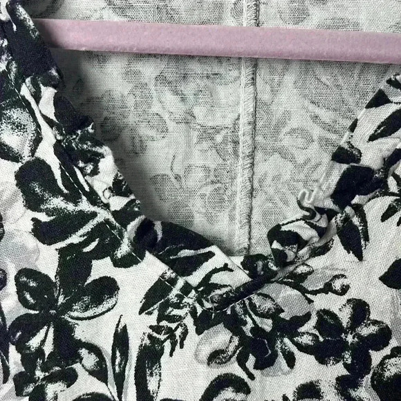Briggs Linen Blend Floral Sleeveless V-Neck Shift Dress Size M Black & White - Picture 6 of 11